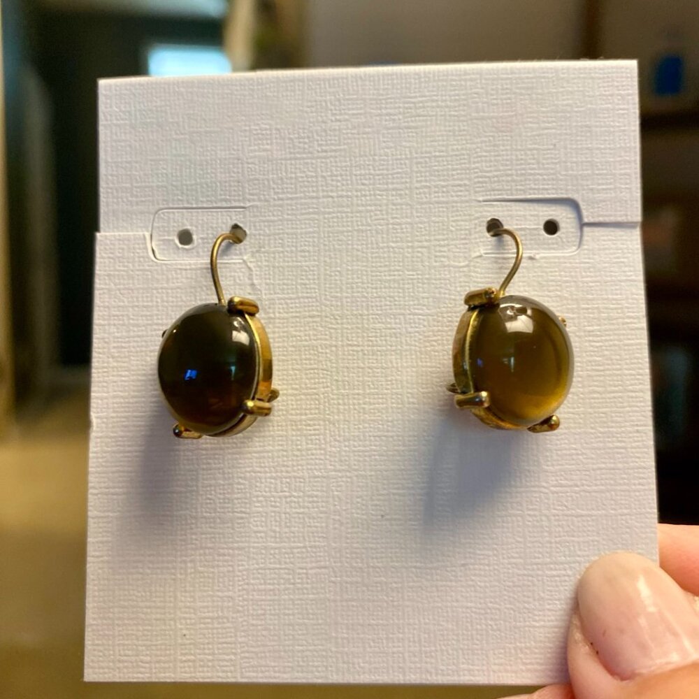 Green Glass Earrings with Gold Hardware